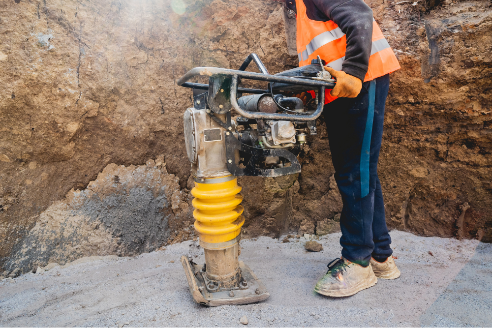 Construction rammer being used by a worker